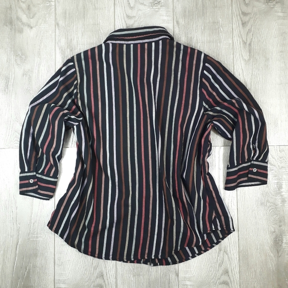 CJ banks | Black color block button down quarter sleeve top - Picture 5 of 11